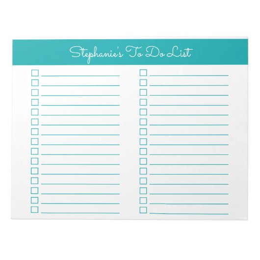 Simple Elegant Teal 8.5x11 Two Column Checklist Notizblock (Vorderseite)