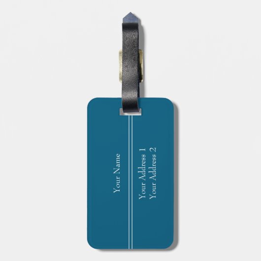 Simple Elegant Teal Blue Monogram Name Gepäckanhänger (Rückseite vertikal)