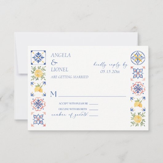 Simple Elegant Tiles Amalfi Coast Italy Wedding RSVP Karte (Vorderseite)