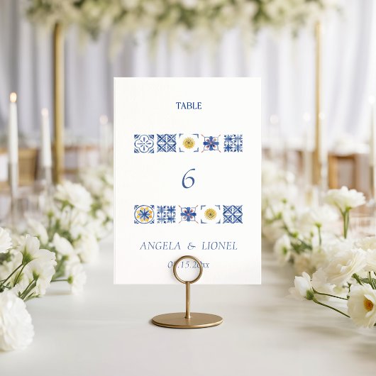 Simple Elegant Tiles Amalfi Coast Italy Wedding Tischnummer