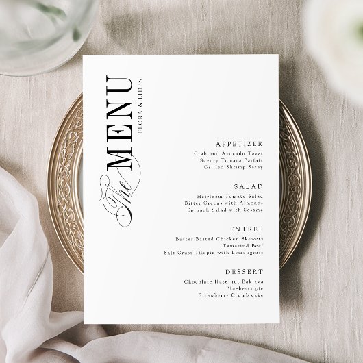 Simple Elegant Timeless Typography Wedding Menükarte