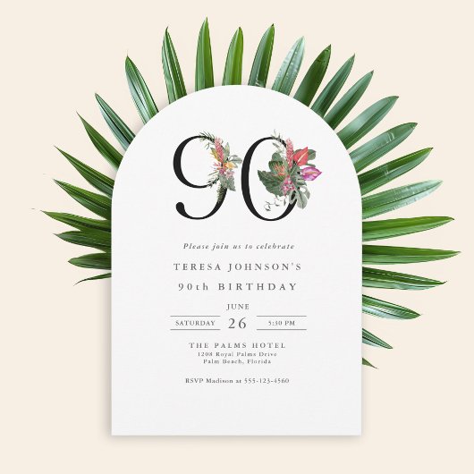 Simple Elegant Tropical 90th Birthday Einladung