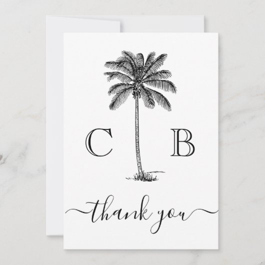 Simple Elegant Tropical Monograms Photo Wedding Dankeskarte (Vorderseite)