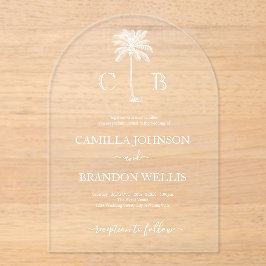 Simple Elegant Tropical Palm Monograms Wedding Acryleinladungen