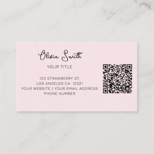 Simple Elegant Typography Pink Bow QR Code Visitenkarte (Rückseite)