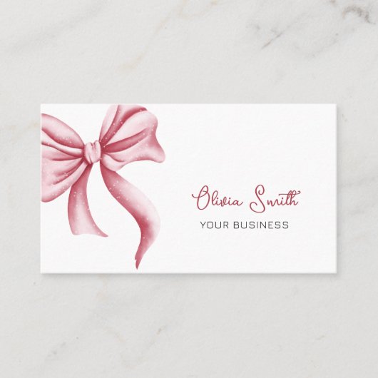 Simple Elegant Typography Pink Bow QR Code Visitenkarte (Vorderseite)