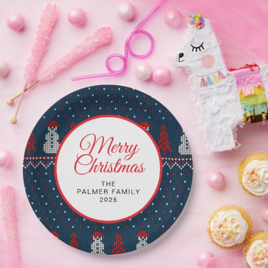 Simple Elegant Ugly Christmas | Family Custom Name Pappteller (Party)