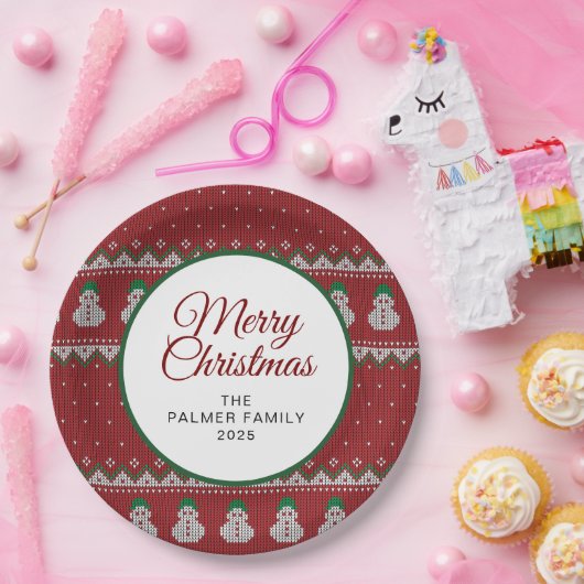 Simple Elegant Ugly Christmas | Family Custom Name Pappteller (Party)