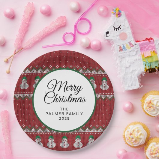 Simple Elegant Ugly Christmas | Family Custom Name Pappteller (Party)