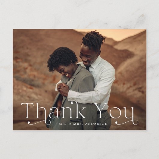 Simple Elegant Wedding Foto Vielen Dank Postkarte (Vorderseite)