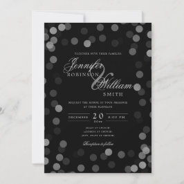 Simple Elegant Wedding Silver Confetti Black Einladung