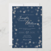Simple Elegant Wedding Silver Confetti Navy Einladung (Vorderseite)