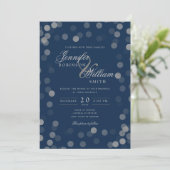 Simple Elegant Wedding Silver Confetti Navy Einladung (Stehend Vorderseite)