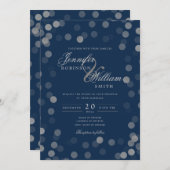 Simple Elegant Wedding Silver Confetti Navy Einladung (Vorne/Hinten)