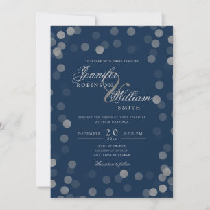 Simple Elegant Wedding Silver Confetti Navy Einladung