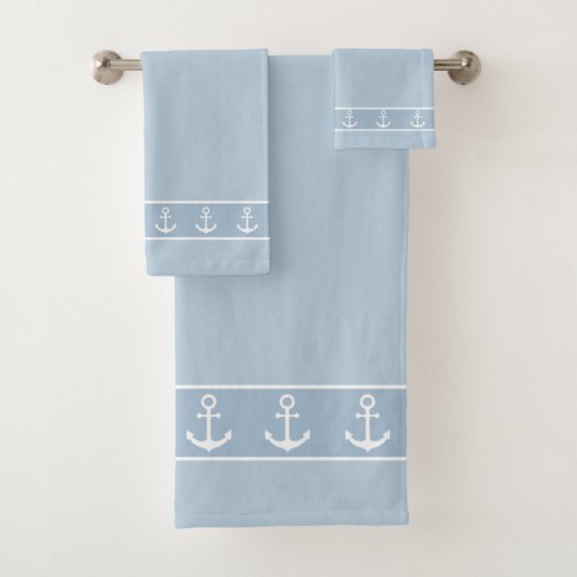Simple, Elegant, White Anchors on Light Blue Badhandtuch Set (Insitu)