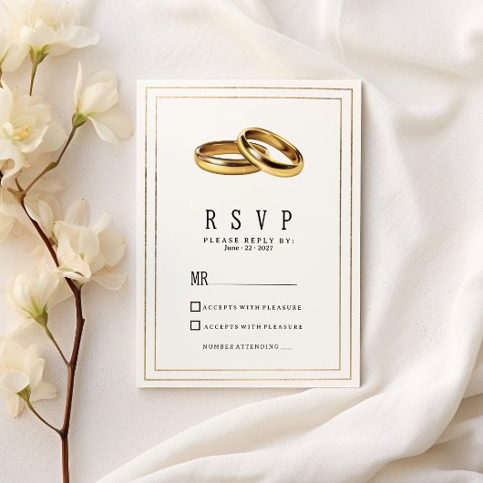 Simple elegant white and gold rings RSVP Einladung