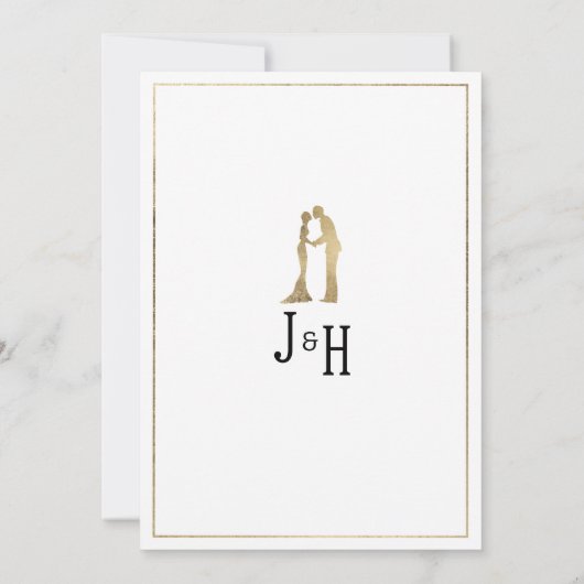 Simple elegant white and gold rings Wedding Einladung (Rückseite)