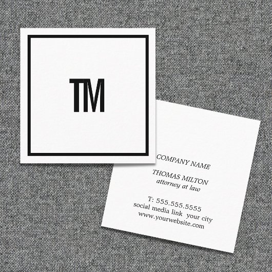 Simple Elegant White Black Monogram Attorney Quadratische Visitenkarte