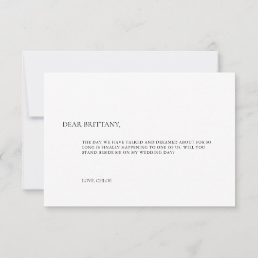 Simple Elegant White Bridesmaid Proposal Card Einladung (Rückseite)