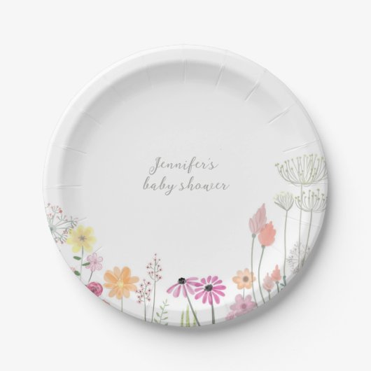 Simple Elegant Wildflower Baby Shower  Pappteller (Vorderseite)