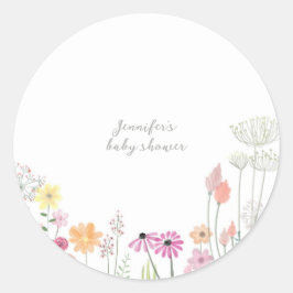 Simple Elegant Wildflower Baby Shower  Runder Aufkleber