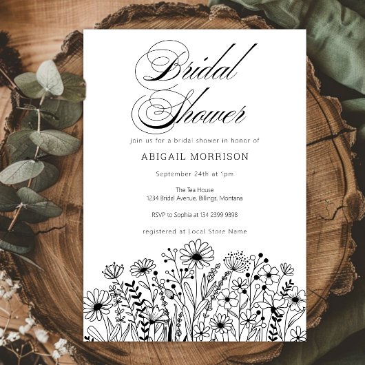 Simple Elegant Wildflowers Bridal Shower Einladung