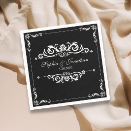 SImple Elegante Vintage Schwarz-Weiß-Hochzeit Serviette