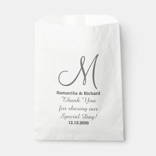 Simple Elegante Wedding Danke Mit Monogramm Geschenktütchen (Vorderseite)