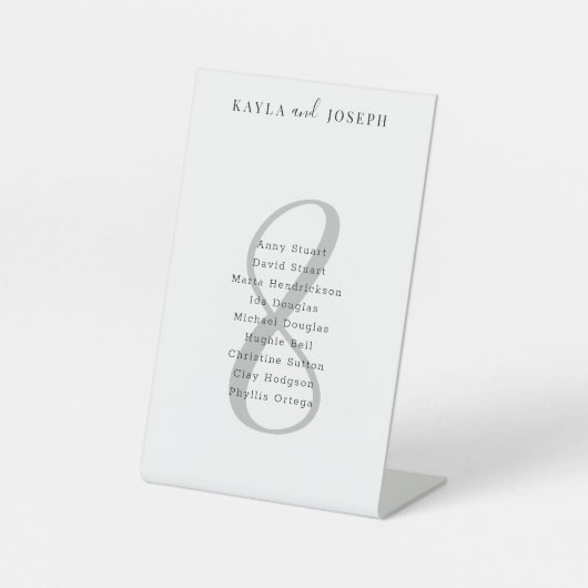 Simple Elegante Wedding Tischnummer 8 Sockelschild (Vorderseite)