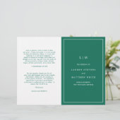 Simple Emerald Green Elegant Wedding Program (Stehend Vorderseite)