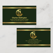 Simple Emerald Green Gold Borders Contractor Visitenkarte (Vorne/Hinten)