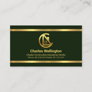 Simple Emerald Green Gold Borders Contractor Visitenkarte