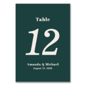 Simple Emerald Green Minimalistisch Wedding Tischnummer (Rückseite)