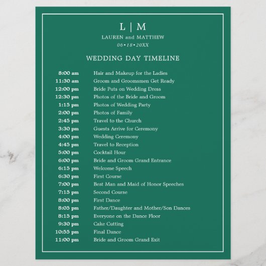 Simple Emerald Green Monogram Elegant Wedding (Vorderseite)