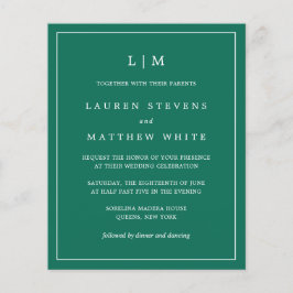 Simple Emerald Green Monogram Elegant Wedding