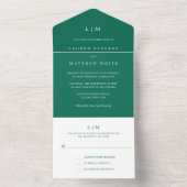 Simple Emerald Green Monogram Elegant Wedding All In One Einladung (Innen Boden)
