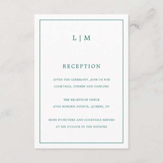 Simple Emerald Green Monogram Elegant Wedding Begleitkarte (Vorderseite)