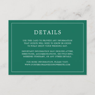 Simple Emerald Green Monogram Elegant Wedding Begleitkarte