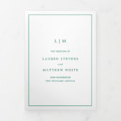 Simple Emerald Green Monogram Elegant Wedding Dreifach Gefaltete Einladung (Cover)