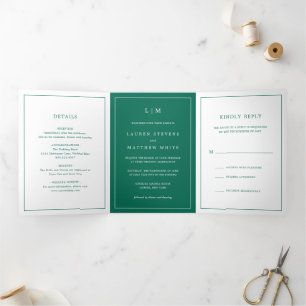 Simple Emerald Green Monogram Elegant Wedding Dreifach Gefaltete Einladung