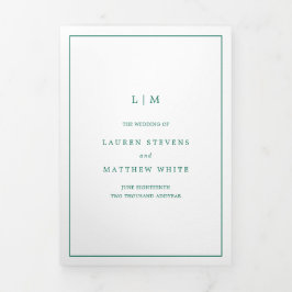 Simple Emerald Green Monogram Elegant Wedding Dreifach Gefaltete Einladung