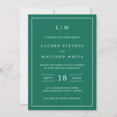 Simple Emerald Green Monogram Elegant Wedding Einladung (Vorderseite)