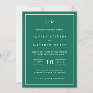 Simple Emerald Green Monogram Elegant Wedding Einladung