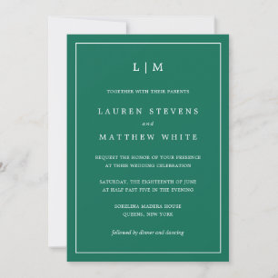 Simple Emerald Green Monogram Elegant Wedding Einladung