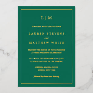Simple Emerald Green Monogram Elegant Wedding Folieneinladung