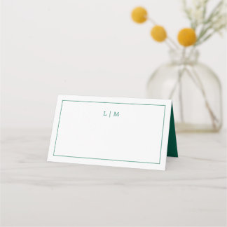 Simple Emerald Green Monogram Elegant Wedding Platzkarte