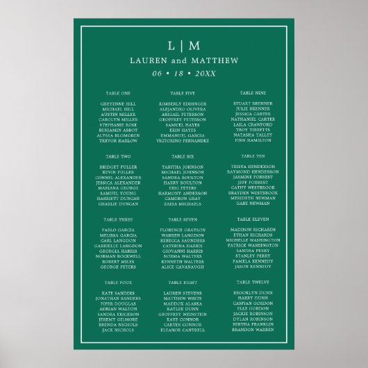Simple Emerald Green Monogram Elegant Wedding Poster (Vorne)
