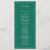 Simple Emerald Green Monogram Elegant Wedding Programm (Rückseite)