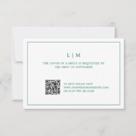 Simple Emerald Green Monogram Elegant Wedding RSVP Karte